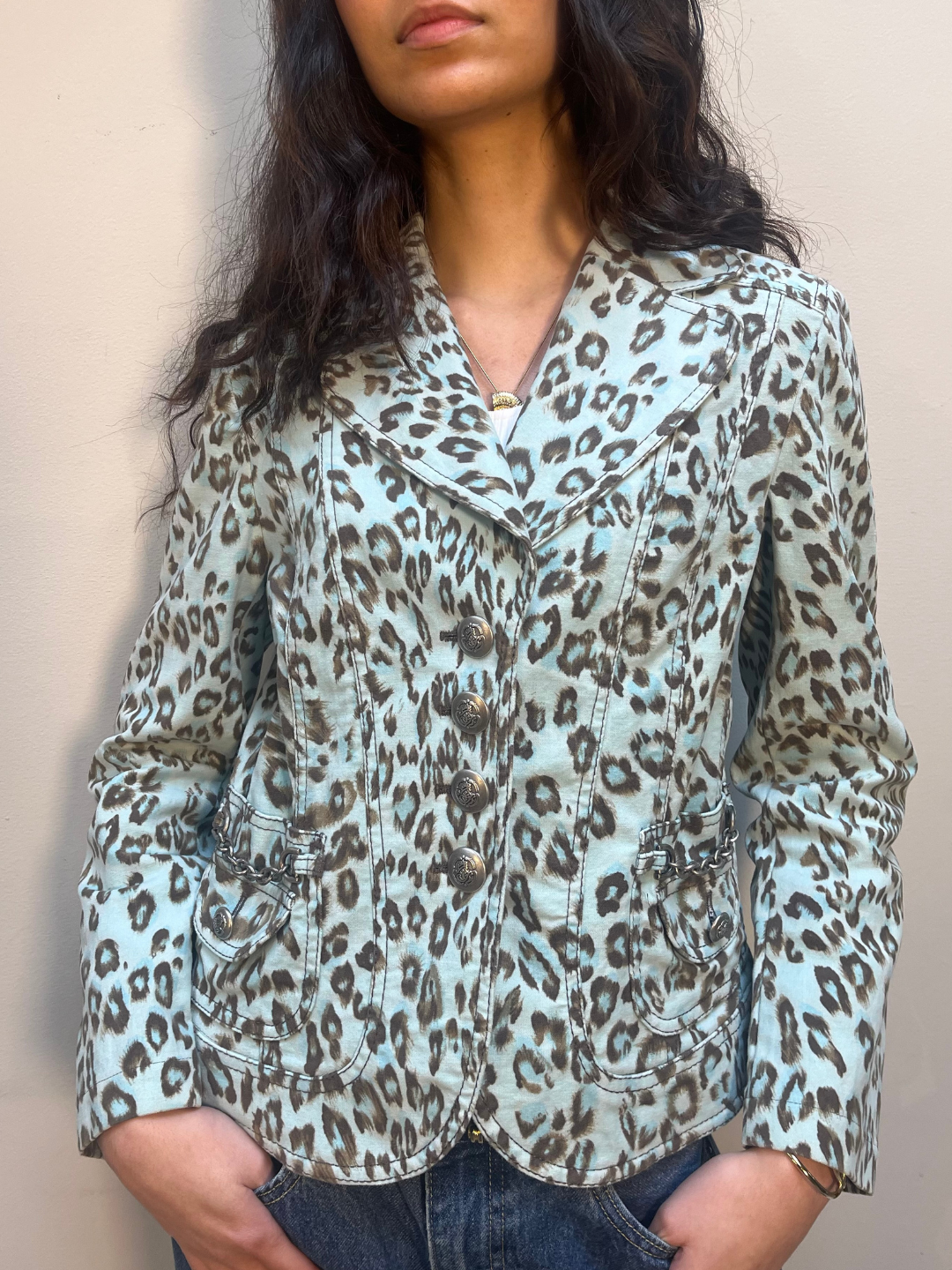 Laurèl Turquoise Leopard blazer