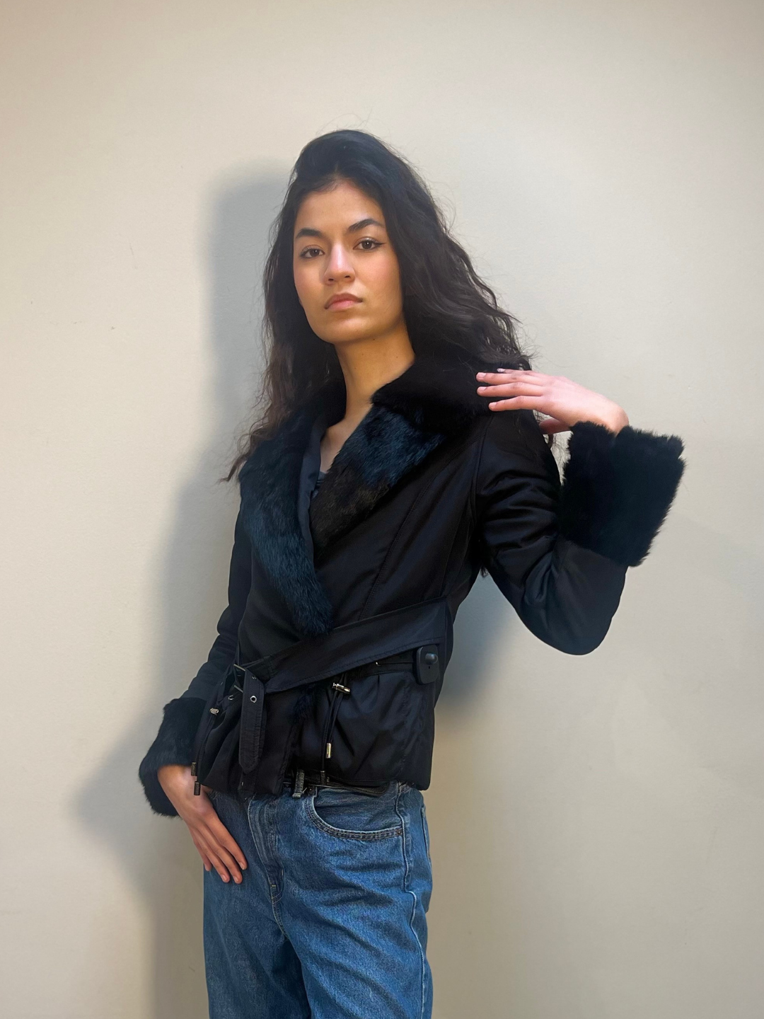 Christian Dior Jacket Black Fur Collar