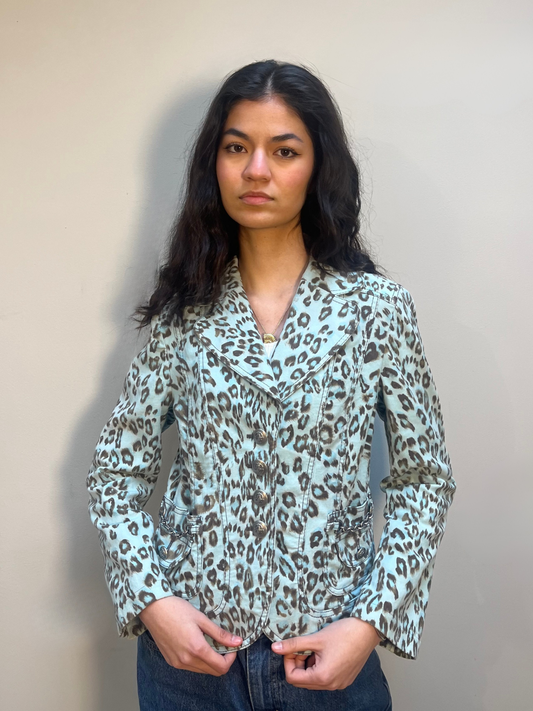 Laurèl Turquoise Leopard blazer