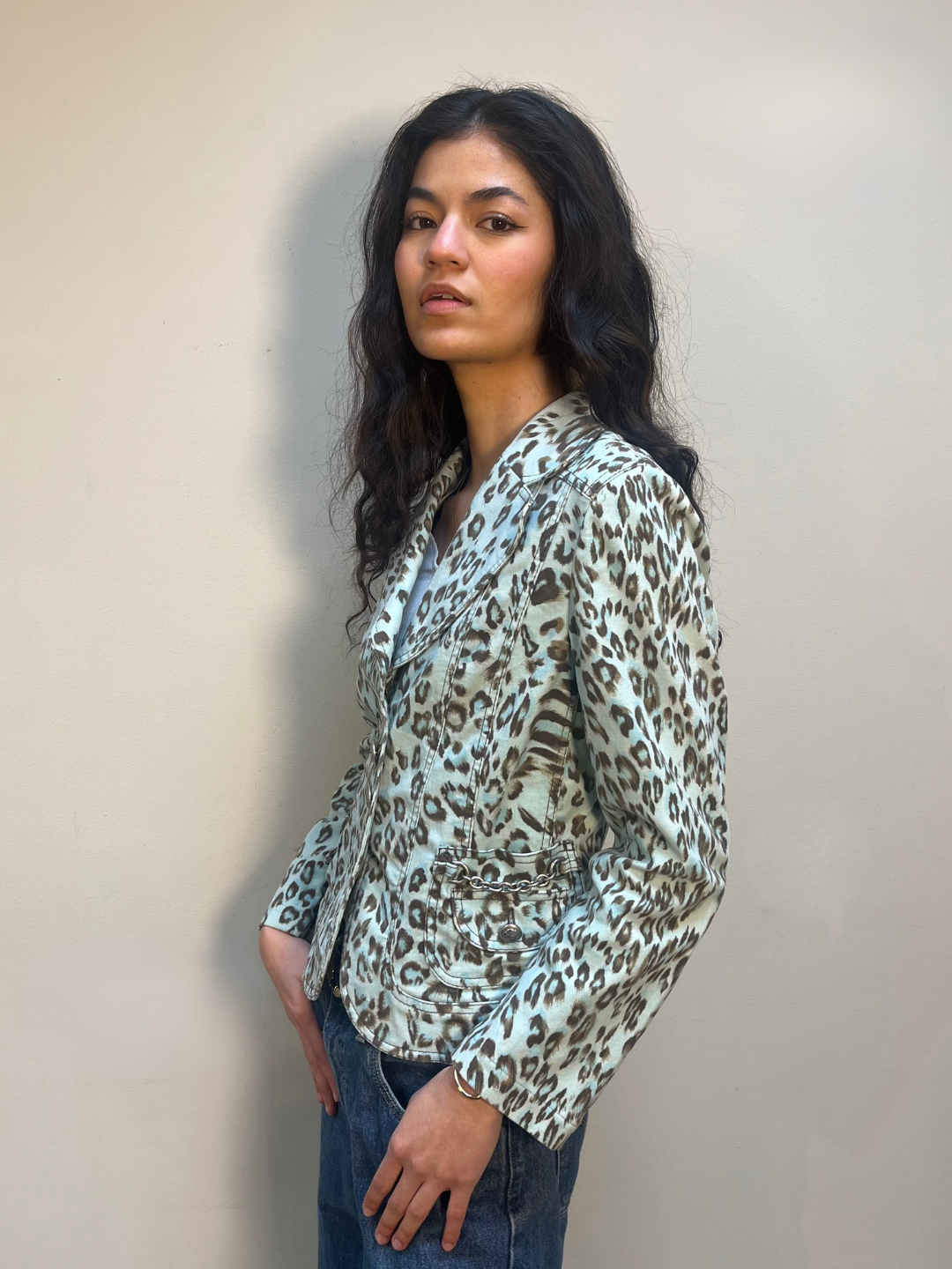Laurèl Turquoise Leopard blazer