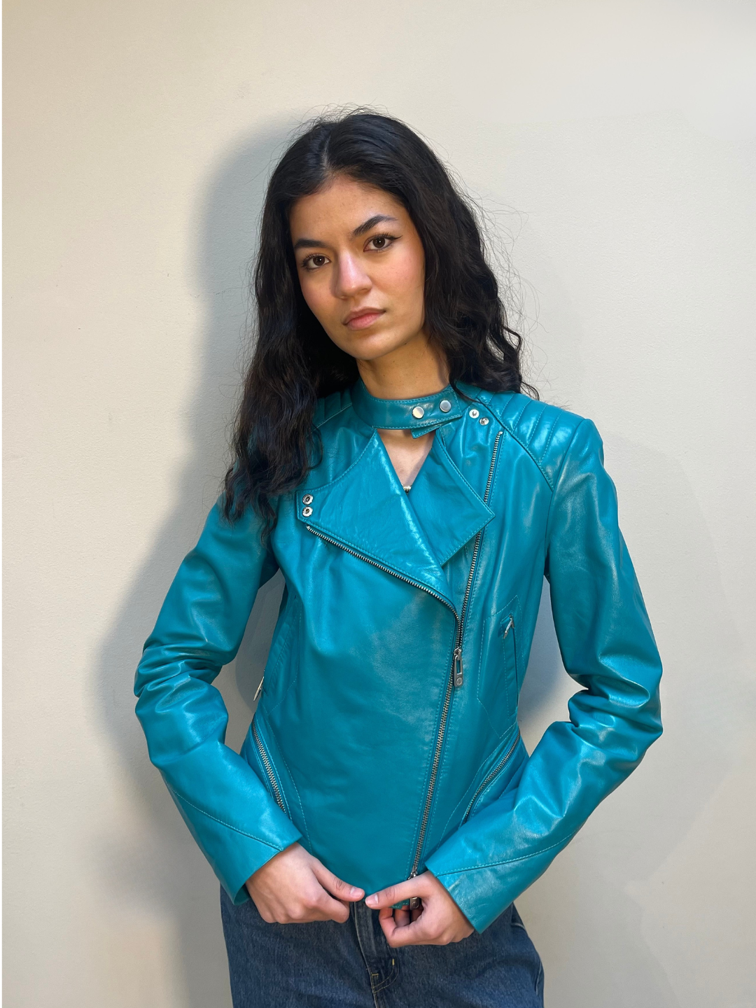 Laurèl Leather jacket Turquoise