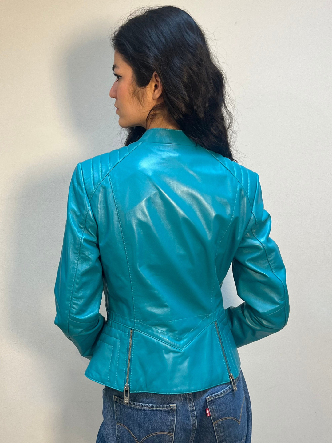 Laurèl Leather jacket Turquoise