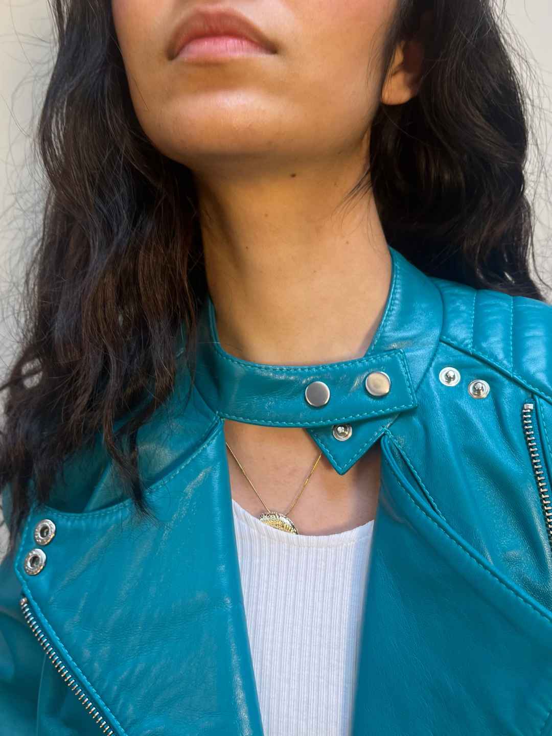 Laurèl Leather jacket Turquoise