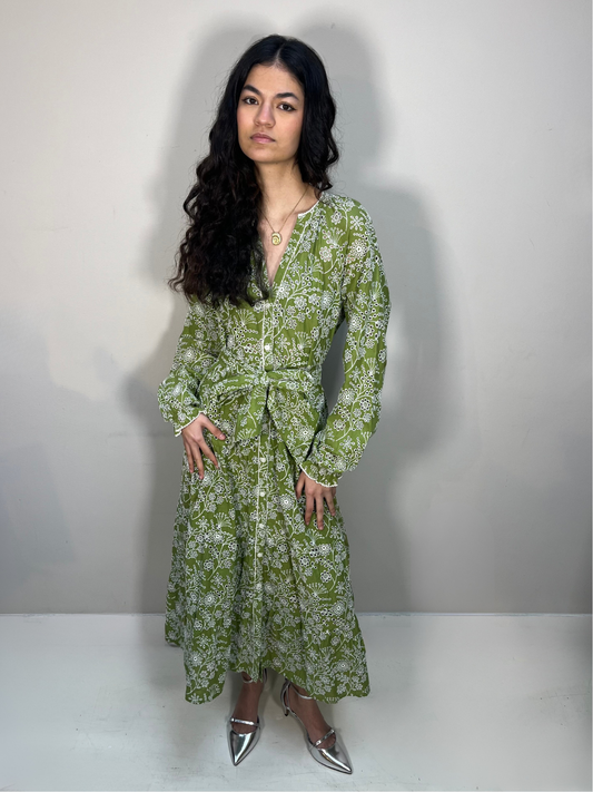 ME+EM Floral dress Green with white lace