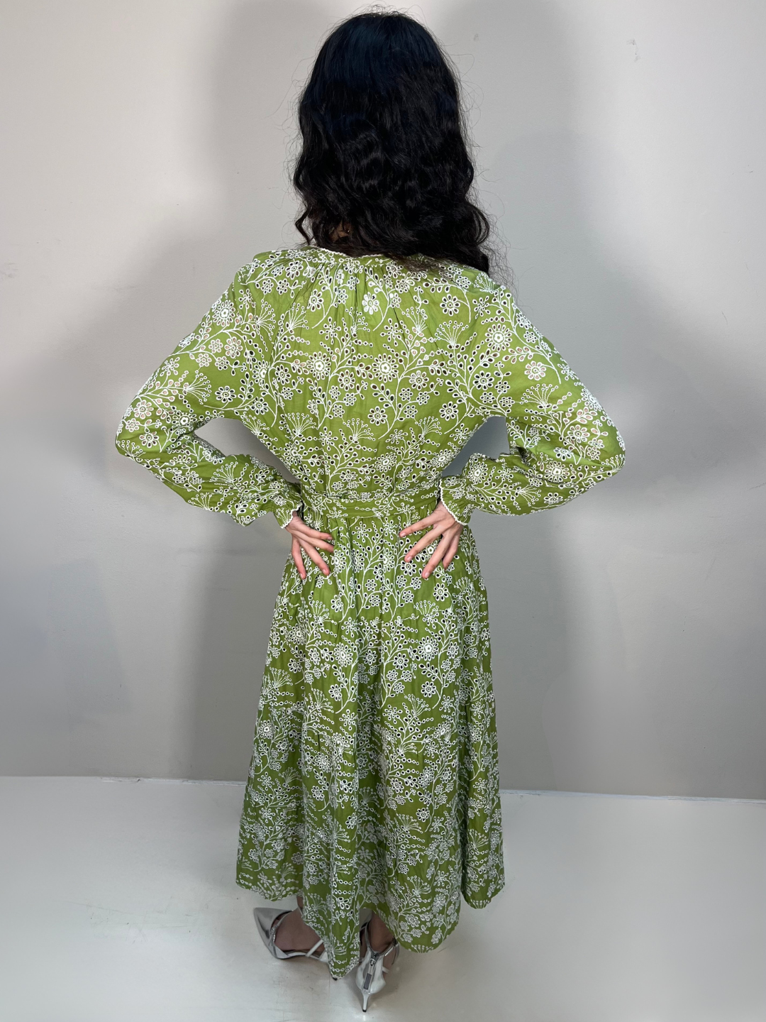 ME+EM Floral dress Green with white lace