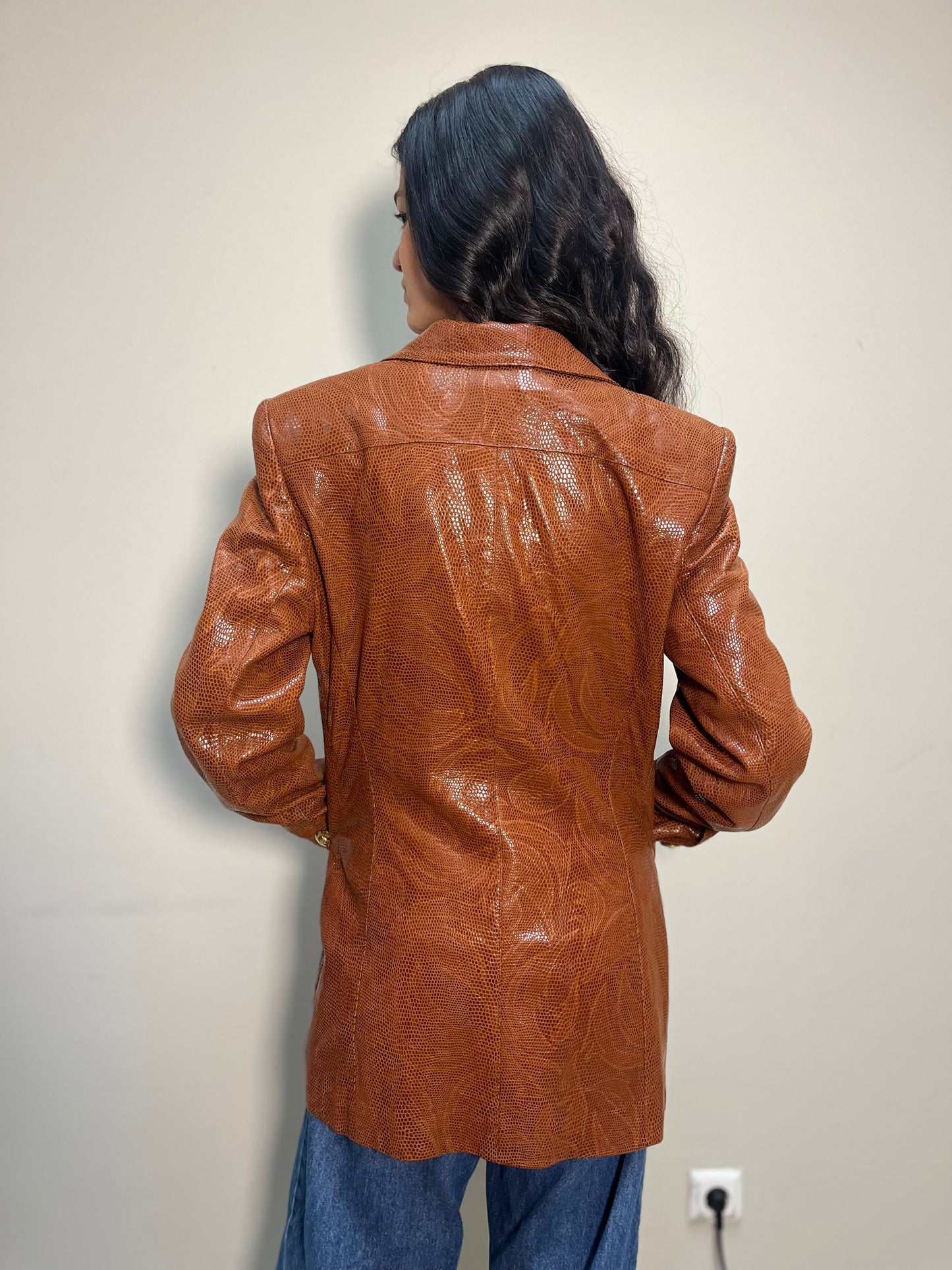 ESCADA Leather Cognac reptile blazer