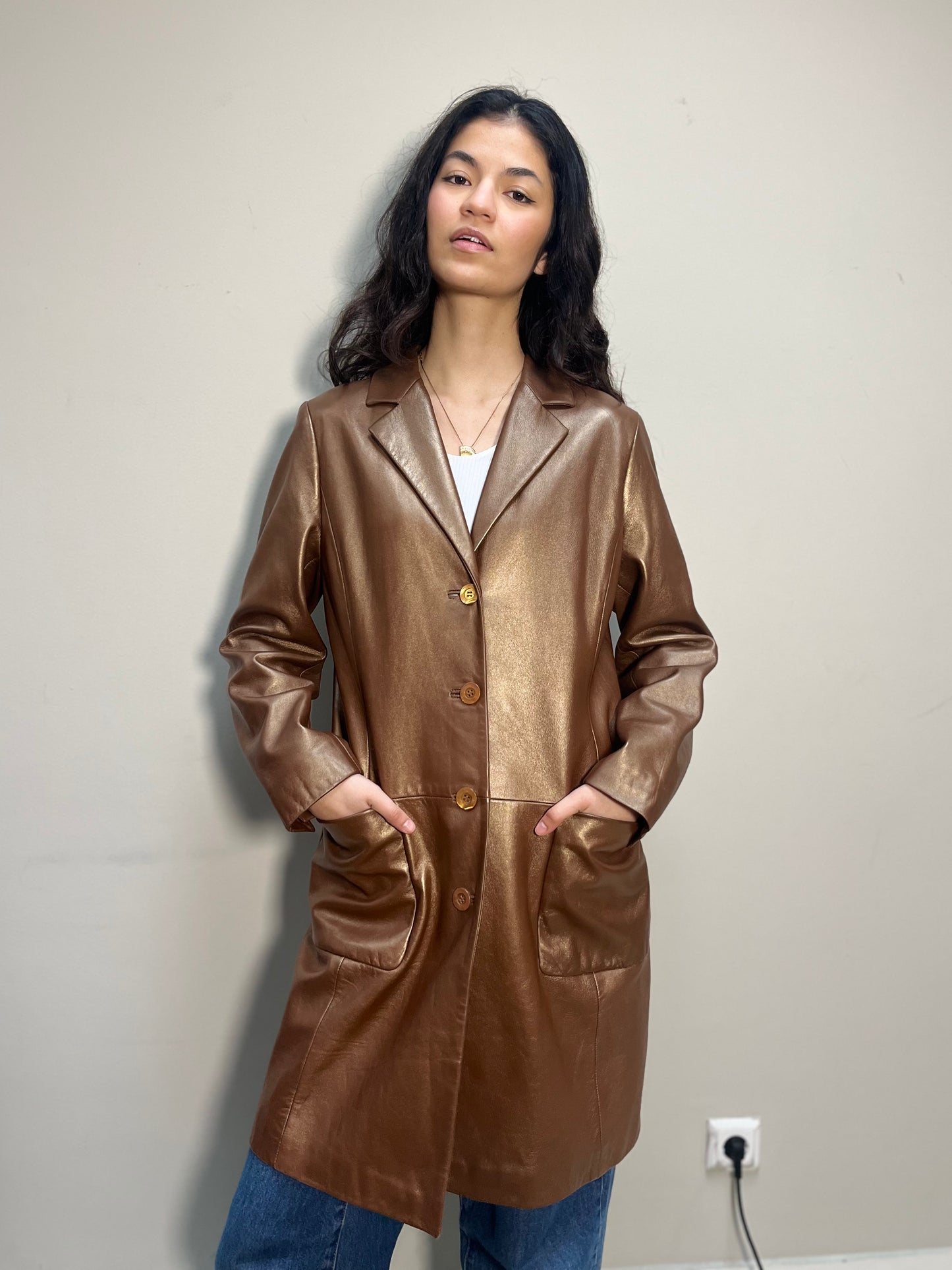 Laurèl Leather Coat Metallic Bronze