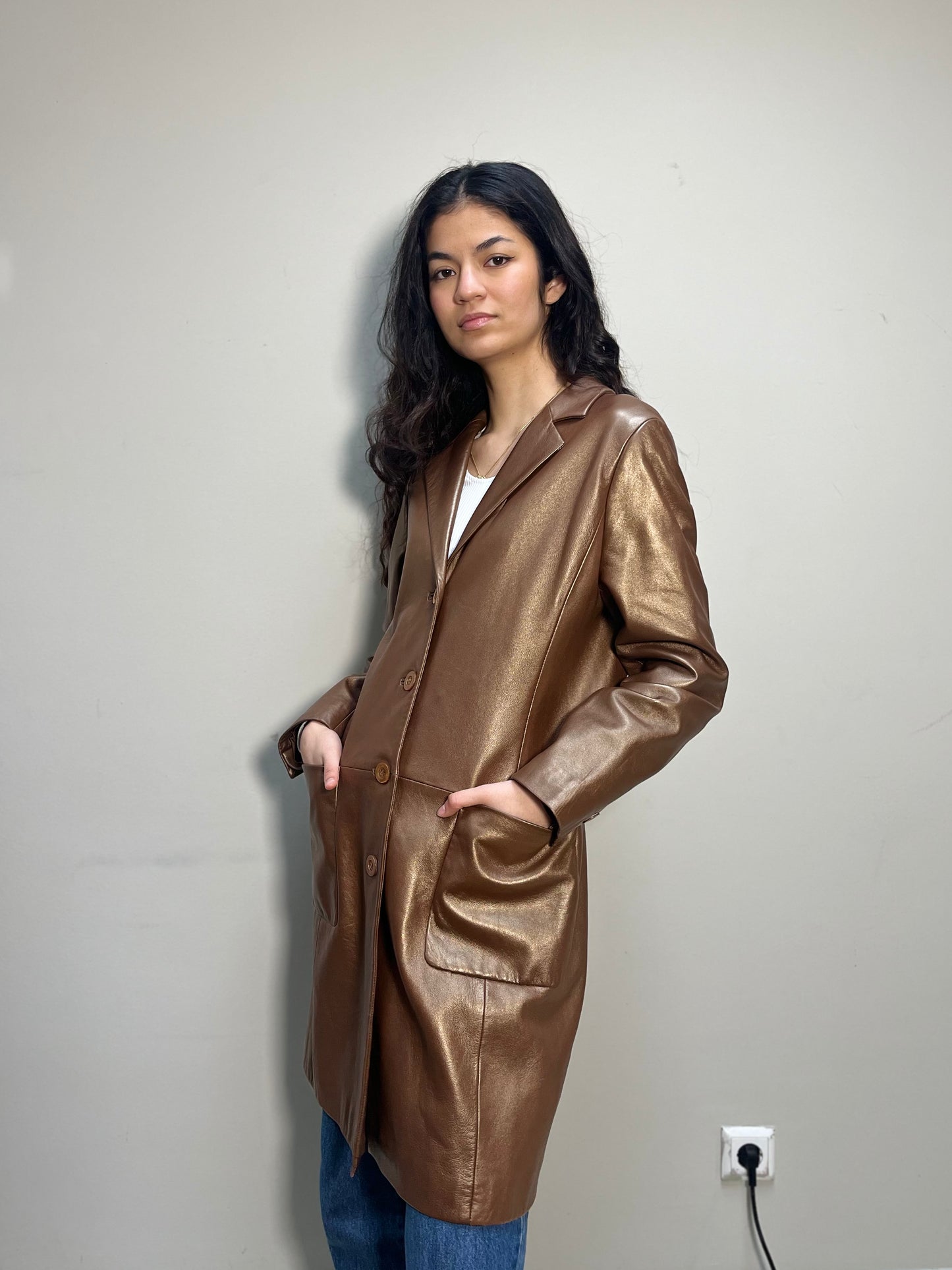 Laurèl Leather Coat Metallic Bronze