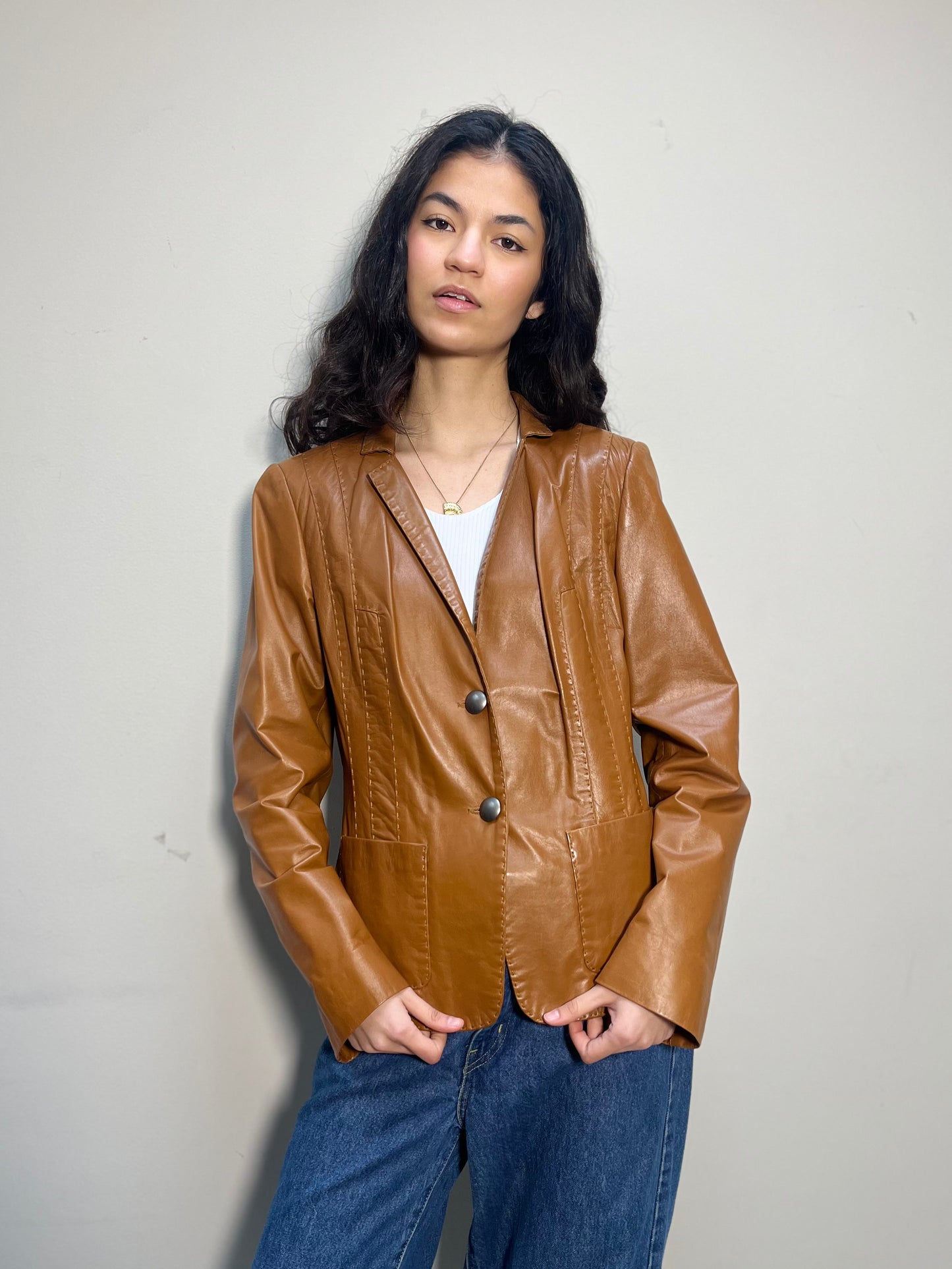 Laurèl Leather Cognac Tailored blazer
