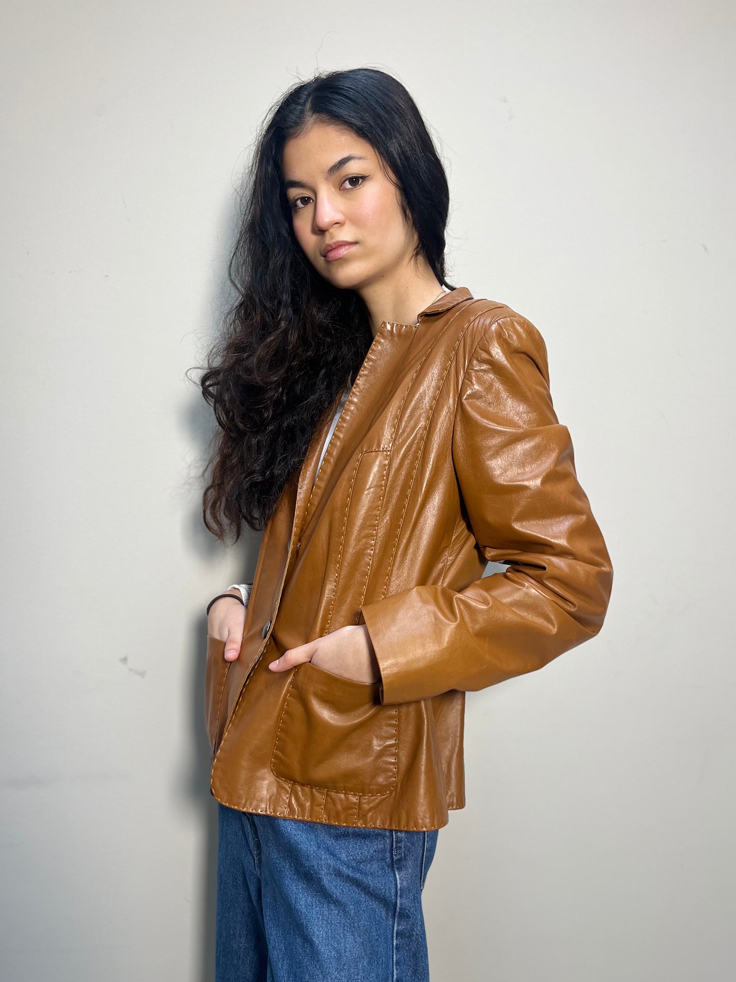 Laurèl Leather Cognac Tailored blazer