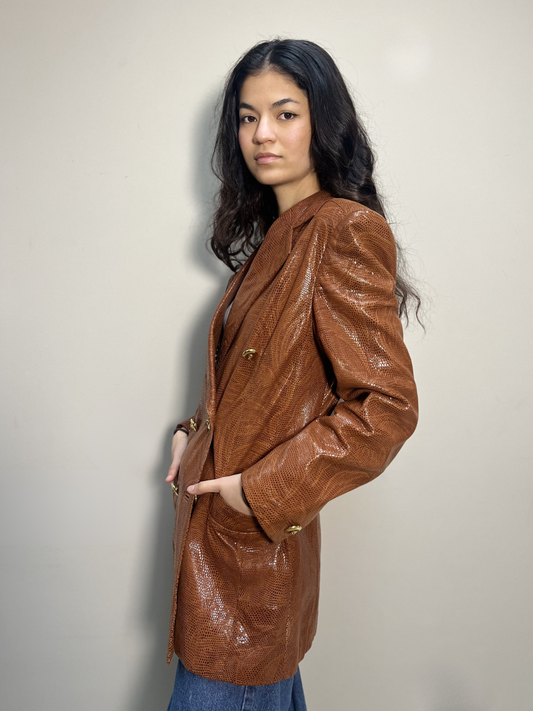 ESCADA Leather Cognac reptile blazer